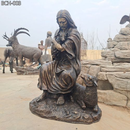 Religious-Life-Size-Bronze-Jesus-Statue-with-Sheep-for-Sale